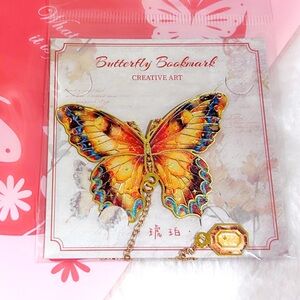 Orange Butterfly Metallic Bookmark w/octagon diamond charm chain